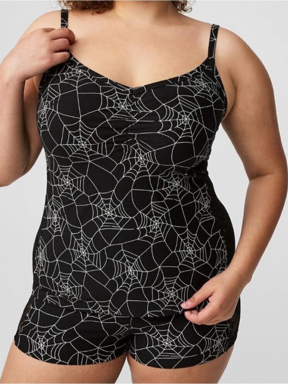 Plus Size Black Spiderweb Cami & Shorts Sleep Set